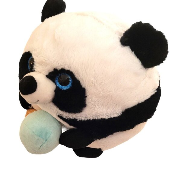 HugFun Round Panda 10" Tall Ice Cream Cone Glitter Eyes Plush Stuffed Animal - Picture 5 of 8